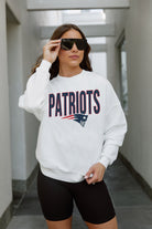 NEW ENGLAND PATRIOTS JUST GO WITH IT PREMIUM FLEECE DROP SHOULDER CREWNECK PULLOVER