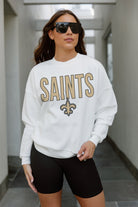 NEW ORLEANS SAINTS JUST GO WITH IT PREMIUM FLEECE DROP SHOULDER CREWNECK PULLOVER