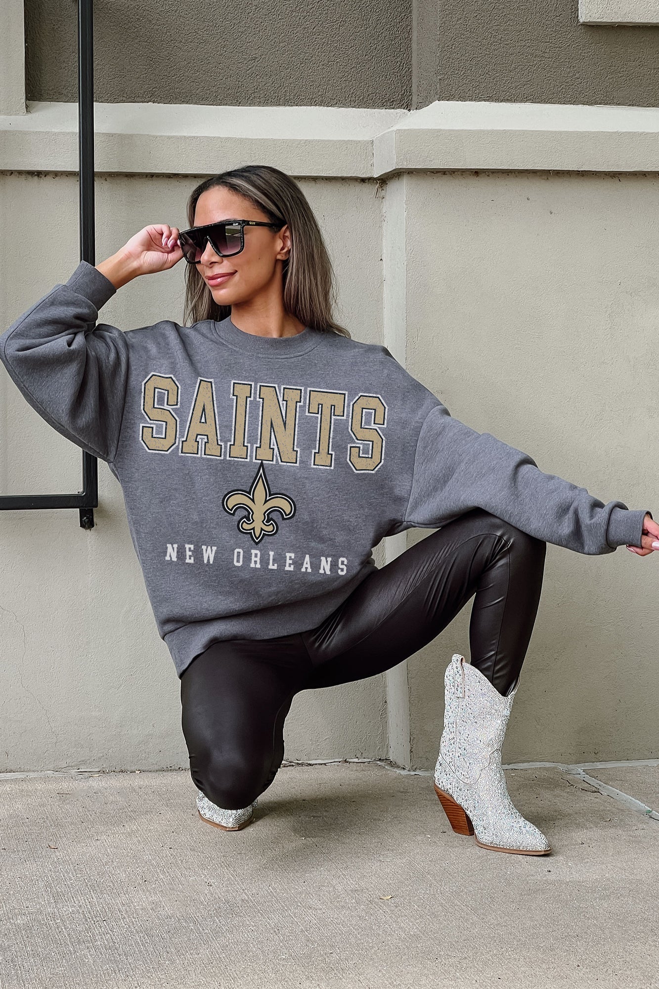 NEW ORLEANS SAINTS BRING THE ENERGY PREMIUM FLEECE DROP SHOULDER CREWNECK PULLOVER