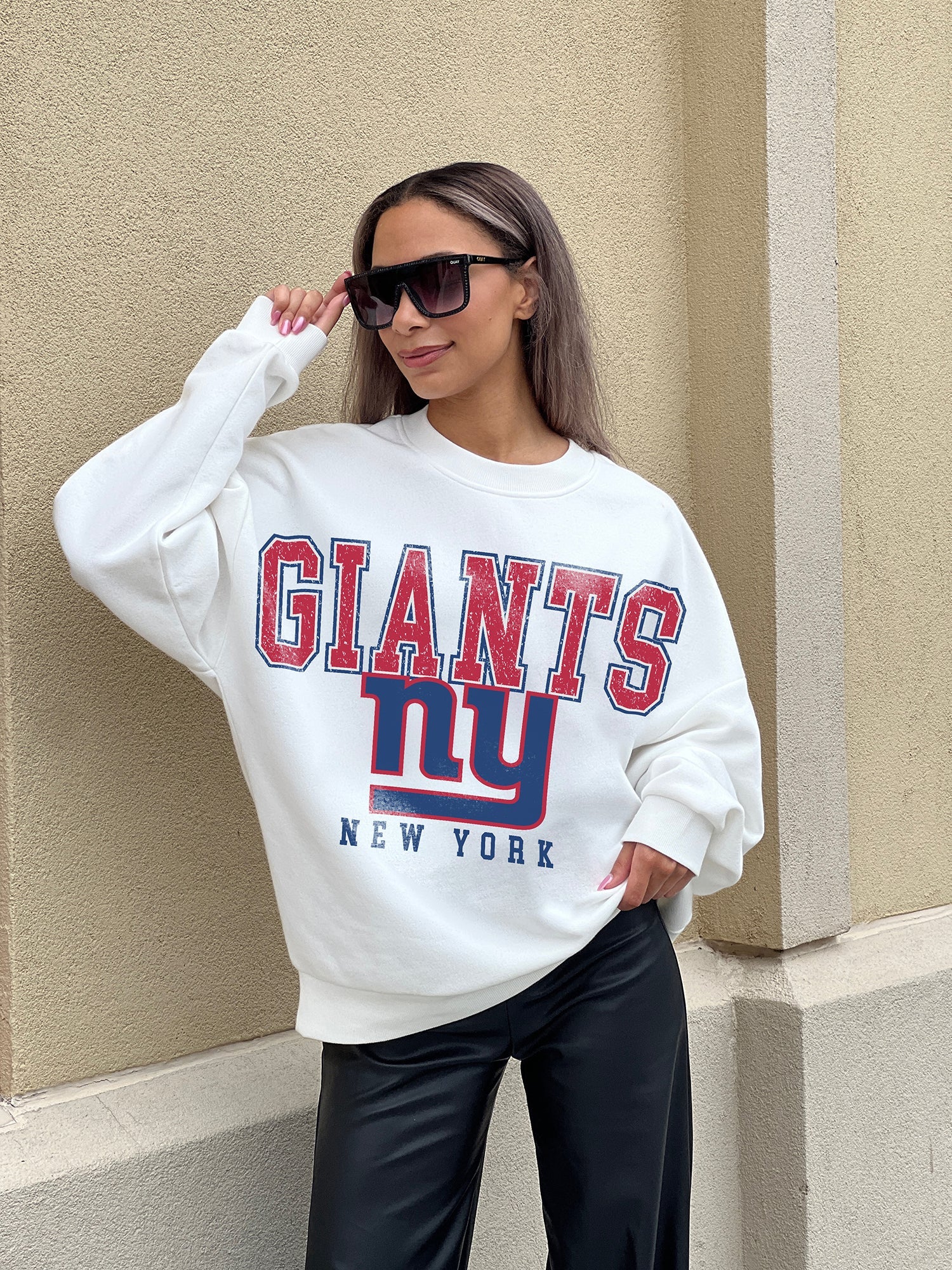 NEW YORK GIANTS BRING THE ENERGY PREMIUM FLEECE DROP SHOULDER CREWNECK  PULLOVER