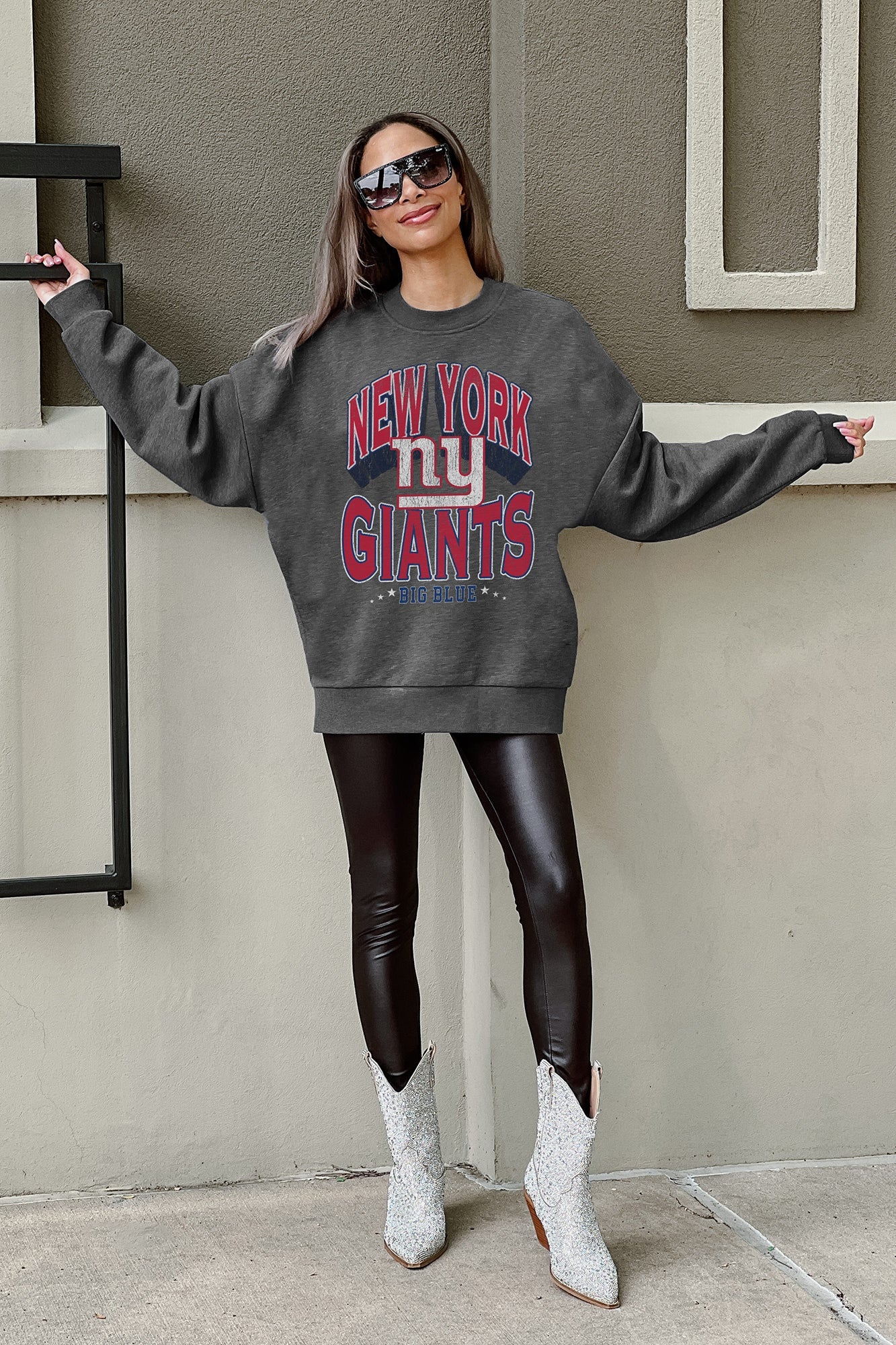 NEW YORK GIANTS LONG WEEKEND PREMIUM FLEECE DROP SHOULDER CREWNECK PULLOVER