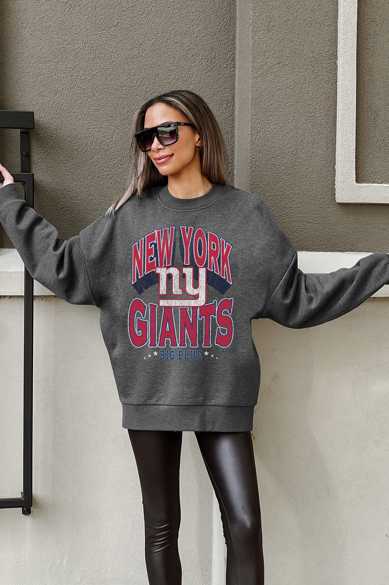 NEW YORK GIANTS LONG WEEKEND PREMIUM FLEECE DROP SHOULDER CREWNECK PULLOVER