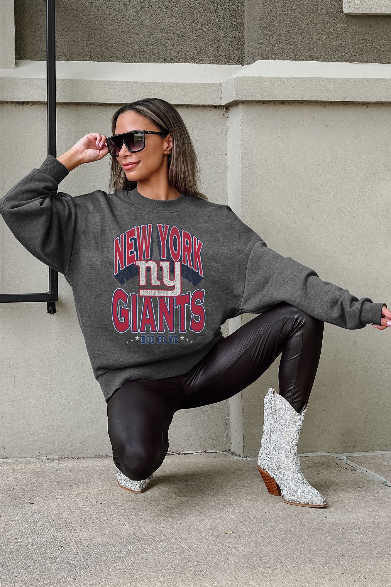 NEW YORK GIANTS LONG WEEKEND PREMIUM FLEECE DROP SHOULDER CREWNECK PULLOVER