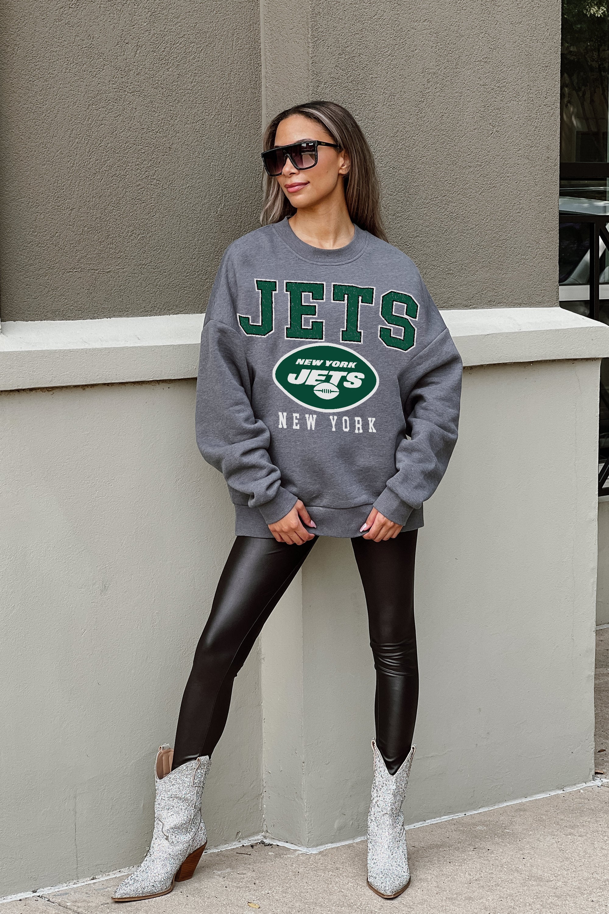 NEW YORK JETS SUNDAY DRIVES PREMIUM FLEECE DROP SHOULDER CREWNECK