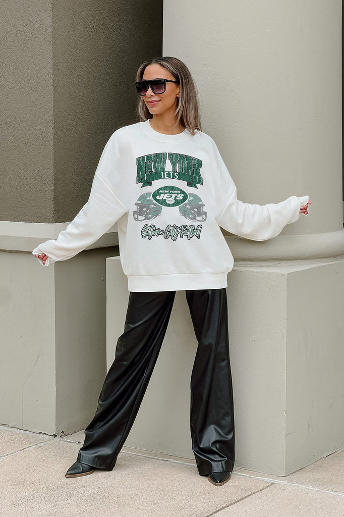 NEW YORK JETS PASSING TIME PREMIUM FLEECE DROP SHOULDER CREWNECK