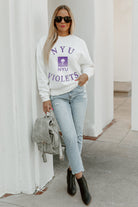 NEW YORK UNIVERSITY VIOLETS PLAY ON PREMIUM FLEECE DROP SHOULDER CREWNECK PULLOVER