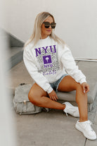 NEW YORK UNIVERSITY VIOLETS WILD GAME PREMIUM FLEECE DROP SHOULDER CREWNECK PULLOVER