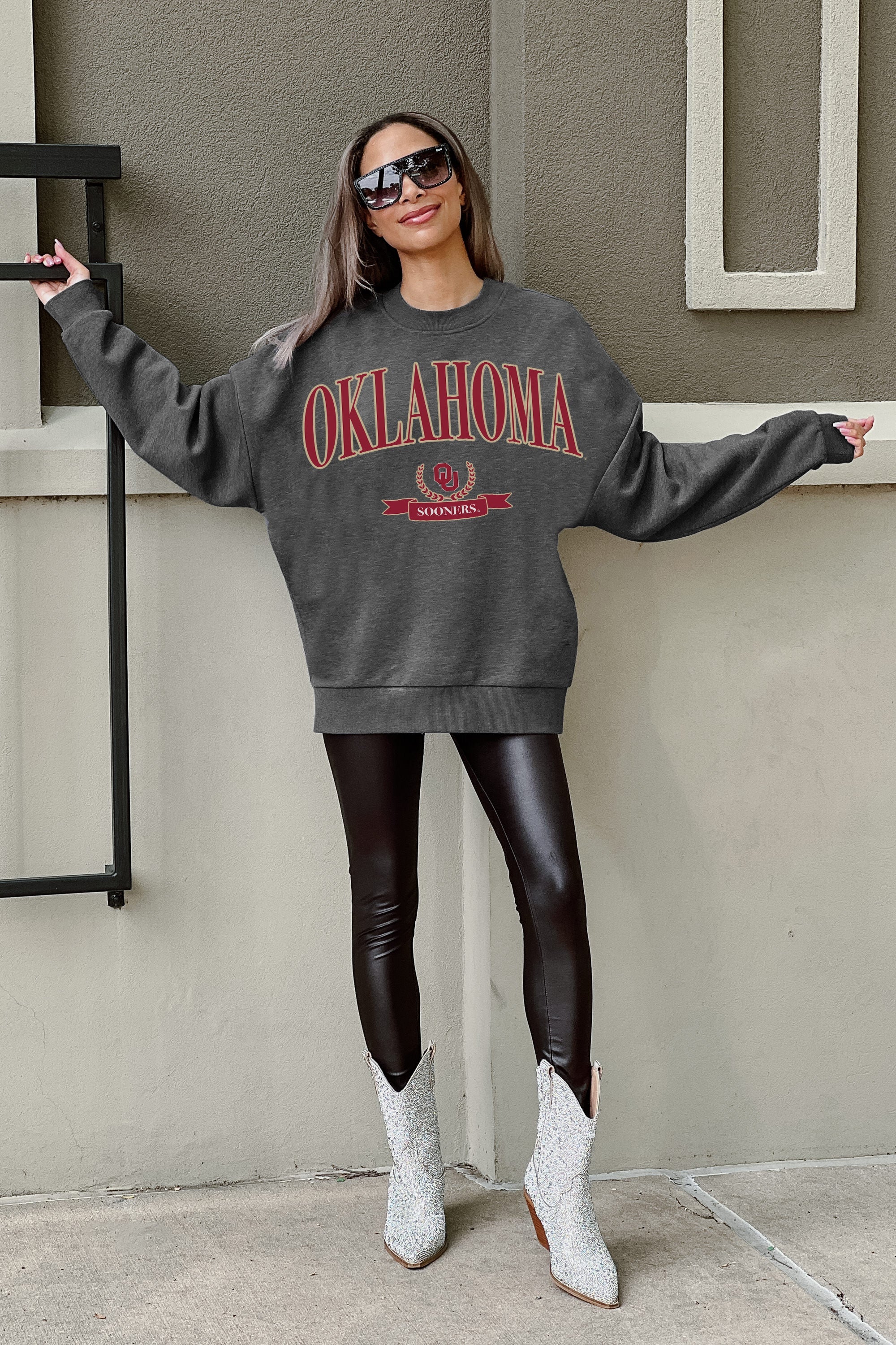 OKLAHOMA SOONERS SEAL THE DEAL PREMIUM FLEECE DROP SHOULDER CREWNECK PULLOVER