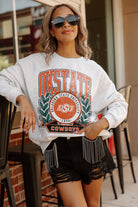 OKLAHOMA STATE COWBOYS GO FIGHT WIN PREMIUM FLEECE DROP SHOULDER CREWNECK PULLOVER BY MADI PREWETT