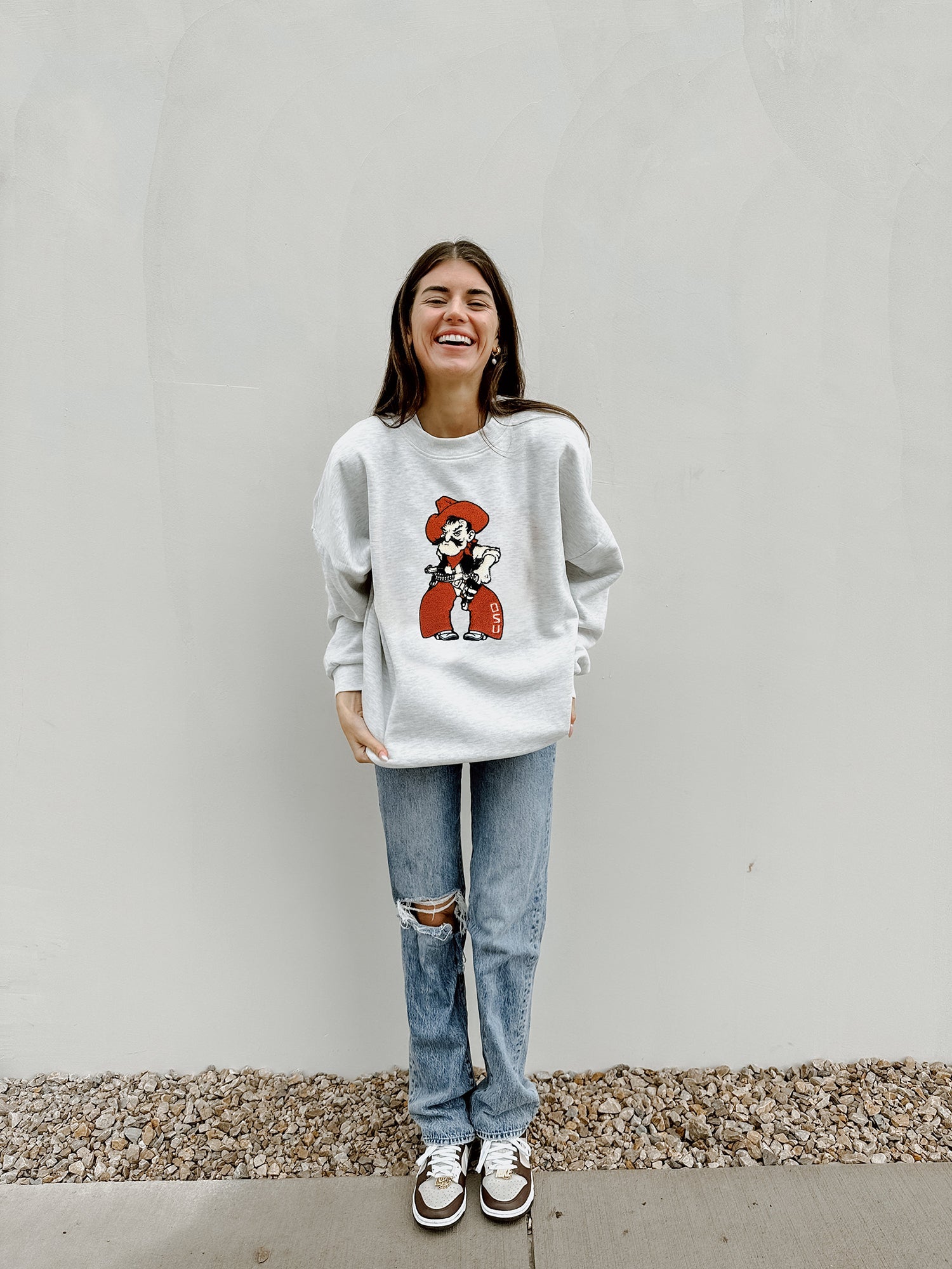 OKLAHOMA STATE COWBOYS TAILGATE QUEEN PREMIUM FLEECE DROP SHOULDER CREWNECK PULLOVER BY MADI PREWETT TROUTT