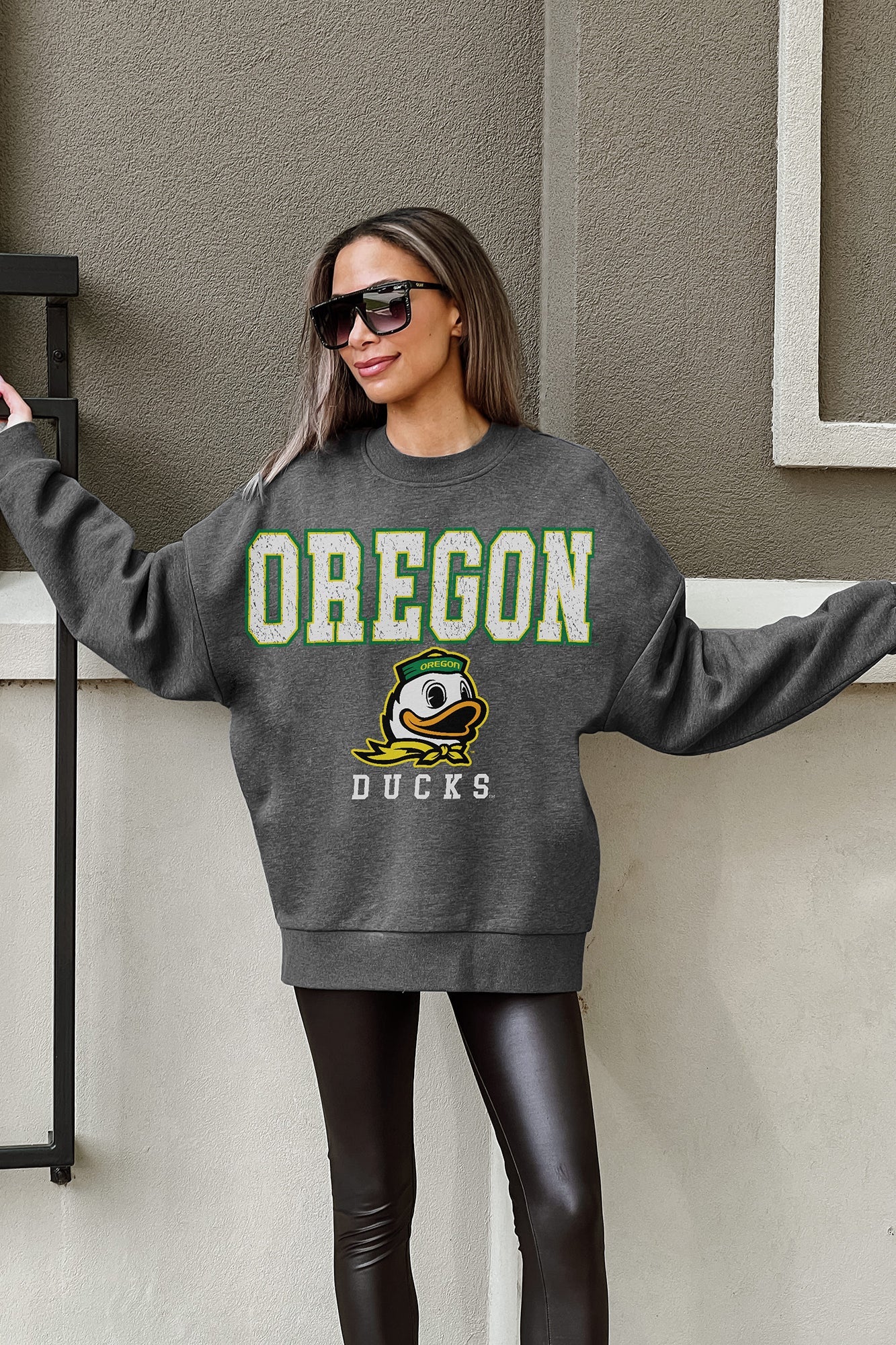 OREGON DUCKS EASY STREET PREMIUM FLEECE DROP SHOULDER CREWNECK PULLOVER