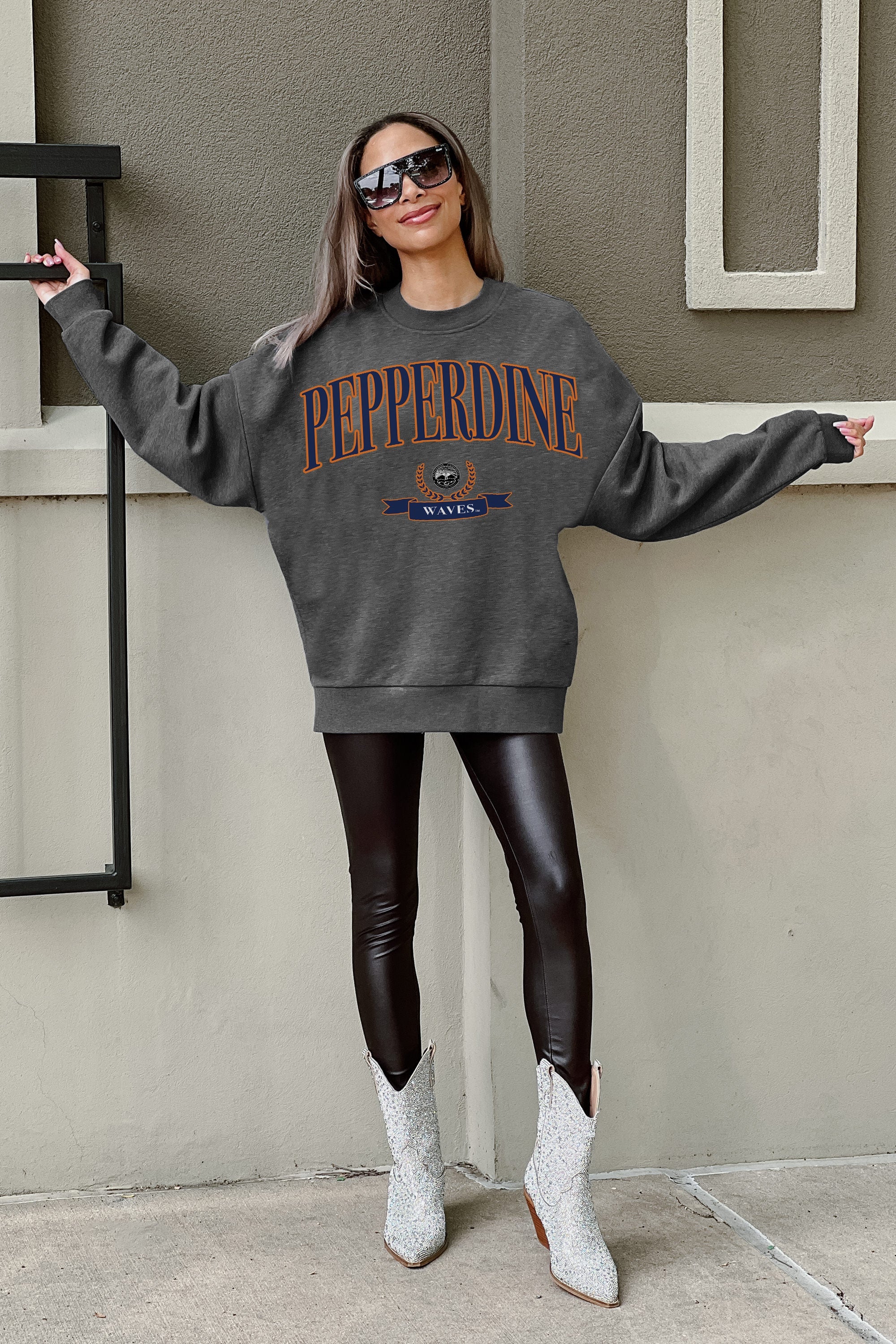 PEPPERDINE WAVES SEAL THE DEAL PREMIUM FLEECE DROP SHOULDER CREWNECK PULLOVER