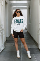 PHILADELPHIA EAGLES JUST GO WITH IT PREMIUM FLEECE DROP SHOULDER CREWNECK PULLOVER