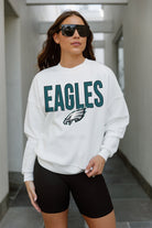 PHILADELPHIA EAGLES JUST GO WITH IT PREMIUM FLEECE DROP SHOULDER CREWNECK PULLOVER