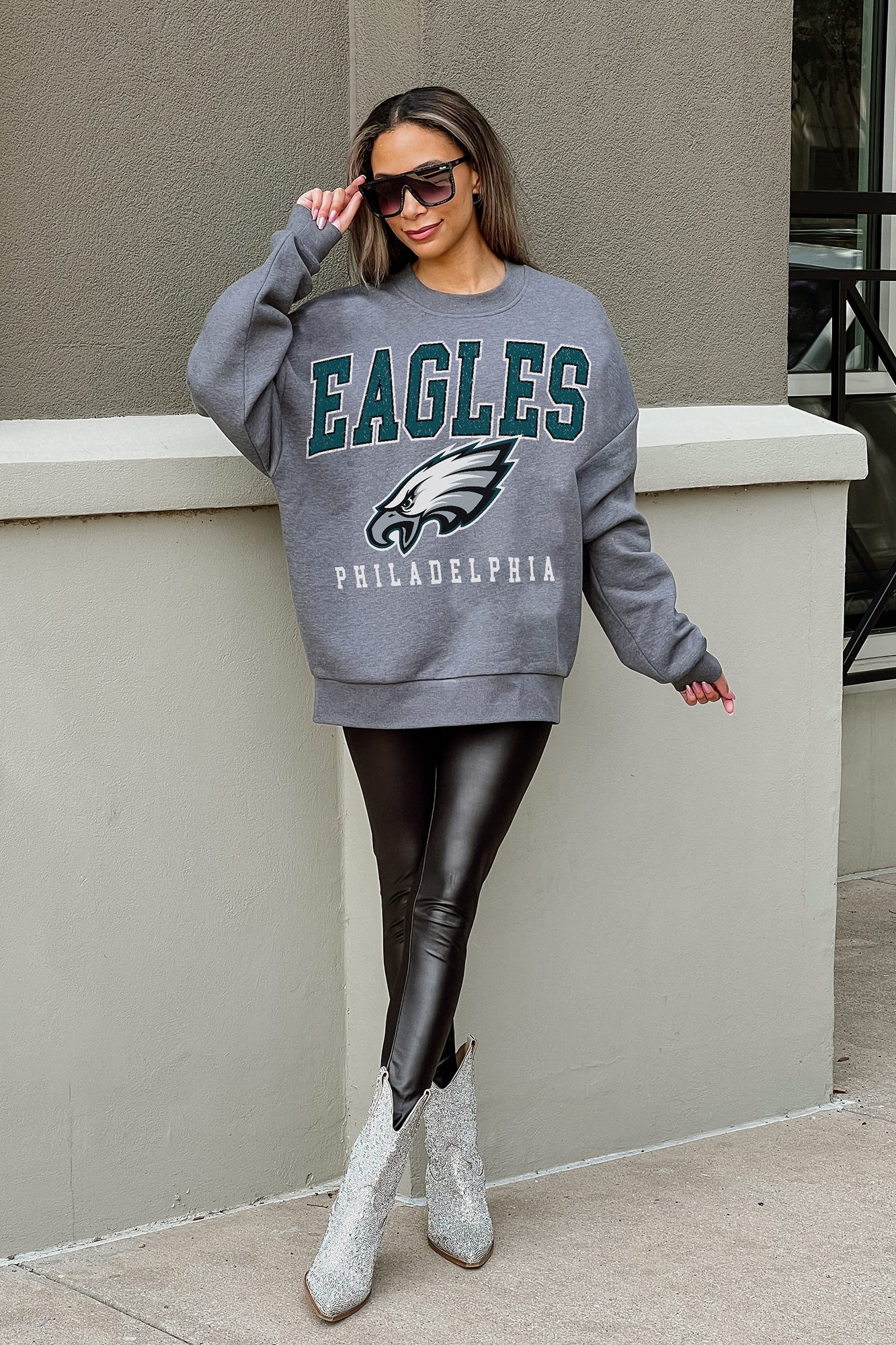 PHILADELPHIA EAGLES BRING THE ENERGY PREMIUM FLEECE DROP SHOULDER CREWNECK PULLOVER