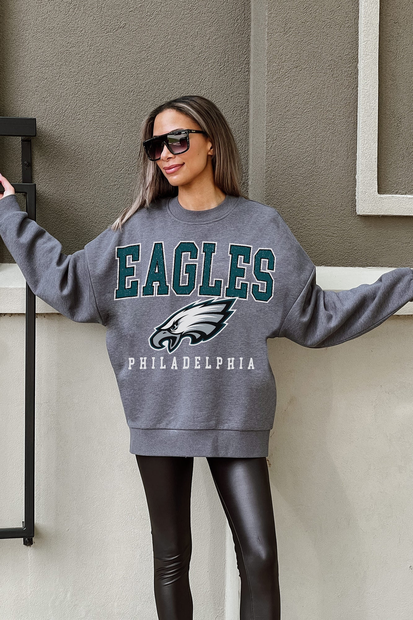 PHILADELPHIA EAGLES BRING THE ENERGY PREMIUM FLEECE DROP SHOULDER CREWNECK PULLOVER