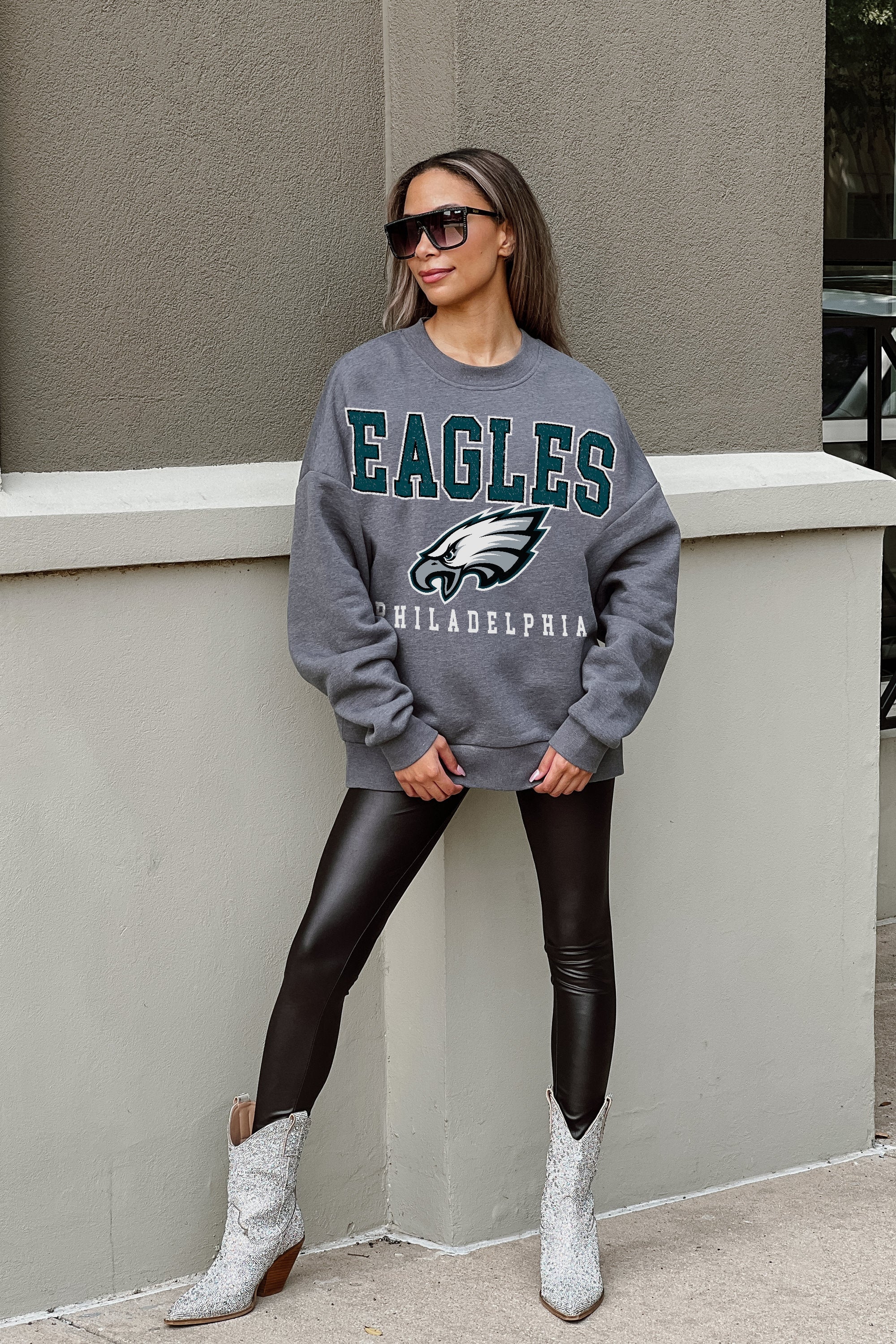 PHILADELPHIA EAGLES BRING THE ENERGY PREMIUM FLEECE DROP SHOULDER CREWNECK PULLOVER