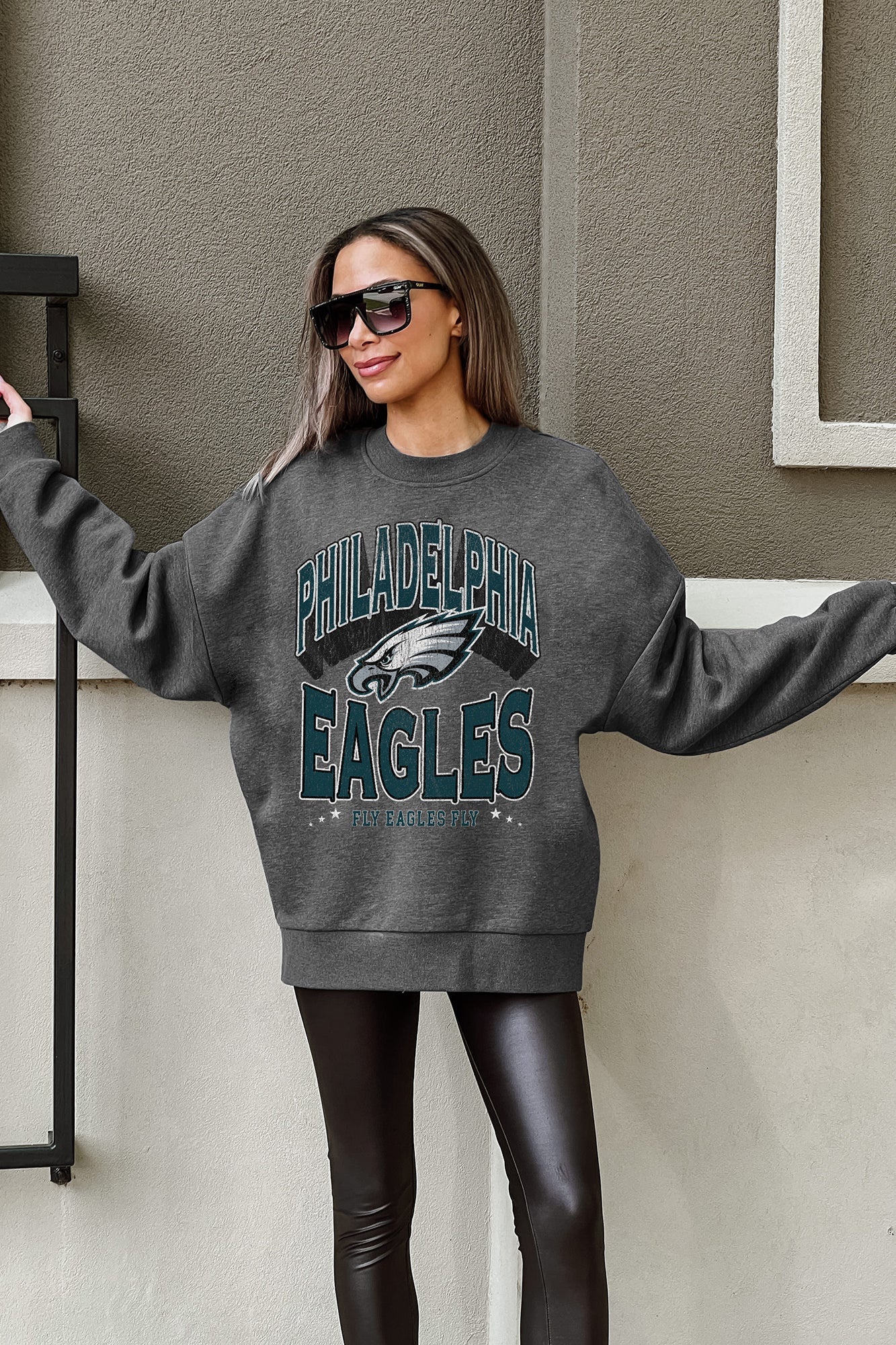 PHILADELPHIA EAGLES LONG WEEKEND PREMIUM FLEECE DROP SHOULDER CREWNECK PULLOVER