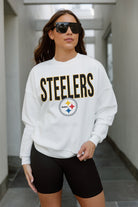 PITTSBURGH STEELERS JUST GO WITH IT PREMIUM FLEECE DROP SHOULDER CREWNECK PULLOVER