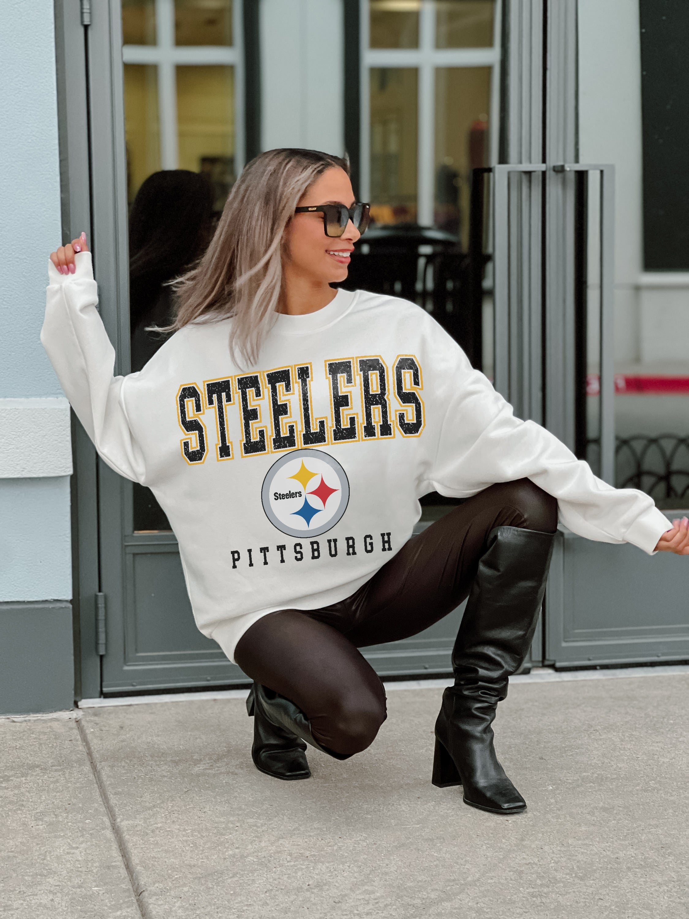 PITTSBURGH STEELERS SUNDAY DRIVES PREMIUM FLEECE DROP SHOULDER CREWNECK PULLOVER