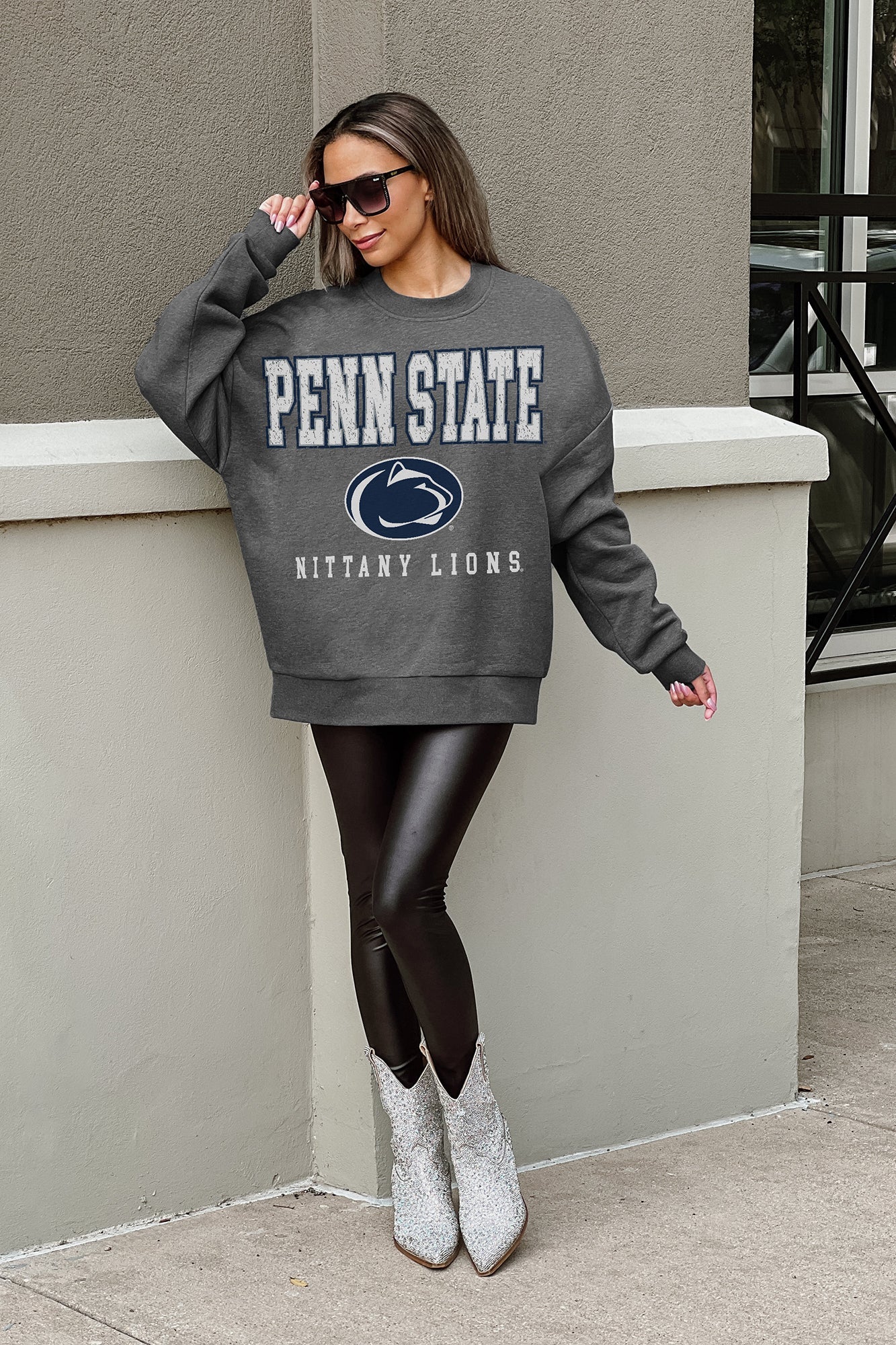 PENN STATE NITTANY LIONS EASY STREET PREMIUM FLEECE DROP SHOULDER CREWNECK PULLOVER