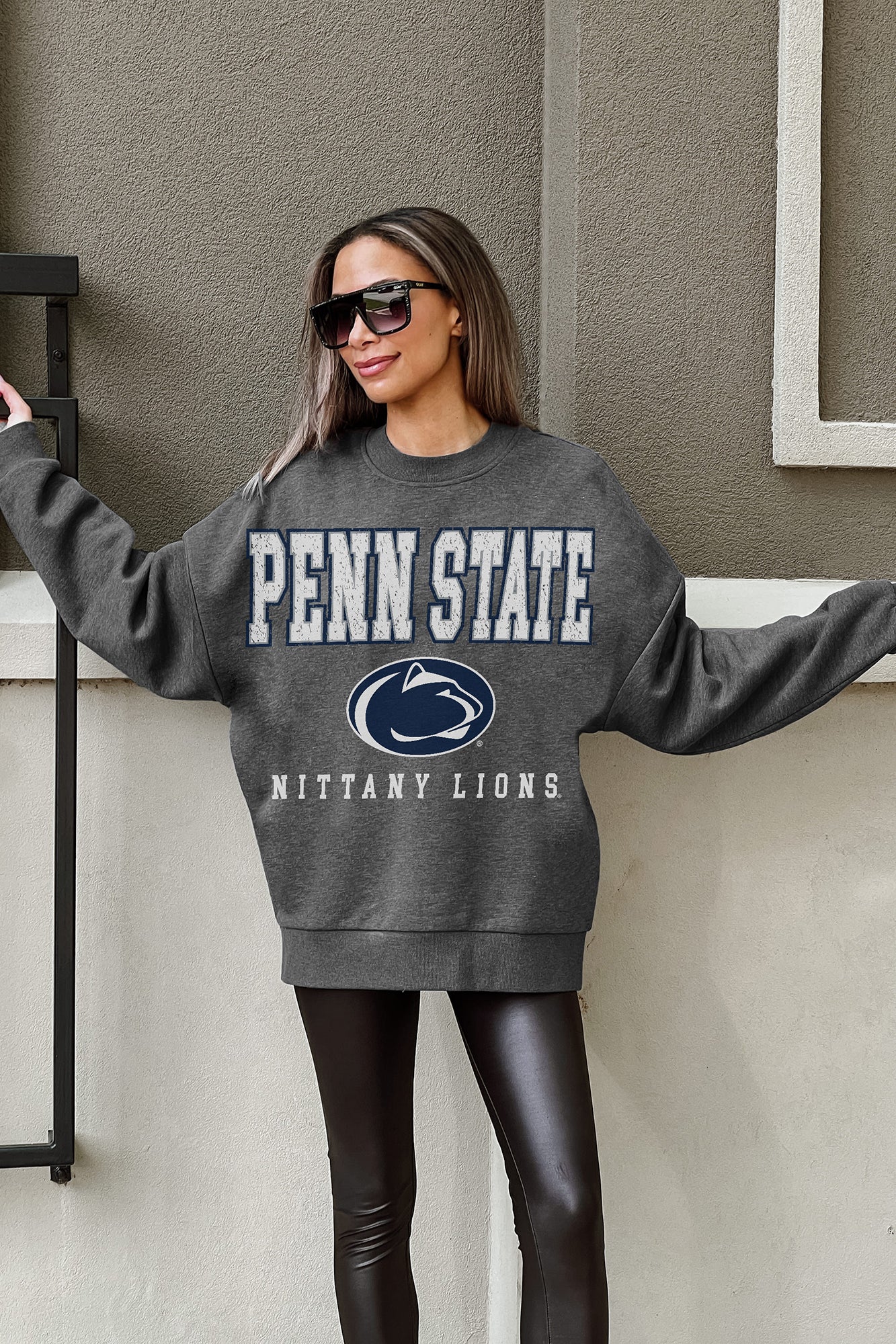 PENN STATE NITTANY LIONS EASY STREET PREMIUM FLEECE DROP SHOULDER CREWNECK PULLOVER