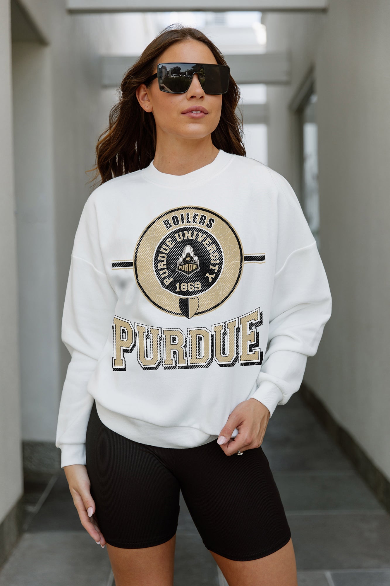 PURDUE BOILERMAKERS HOT SHOT PREMIUM FLEECE DROP SHOULDER CREWNECK PULLOVER