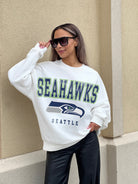 SEATTLE SEAHAWKS SUNDAY DRIVES PREMIUM FLEECE DROP SHOULDER CREWNECK PULLOVER