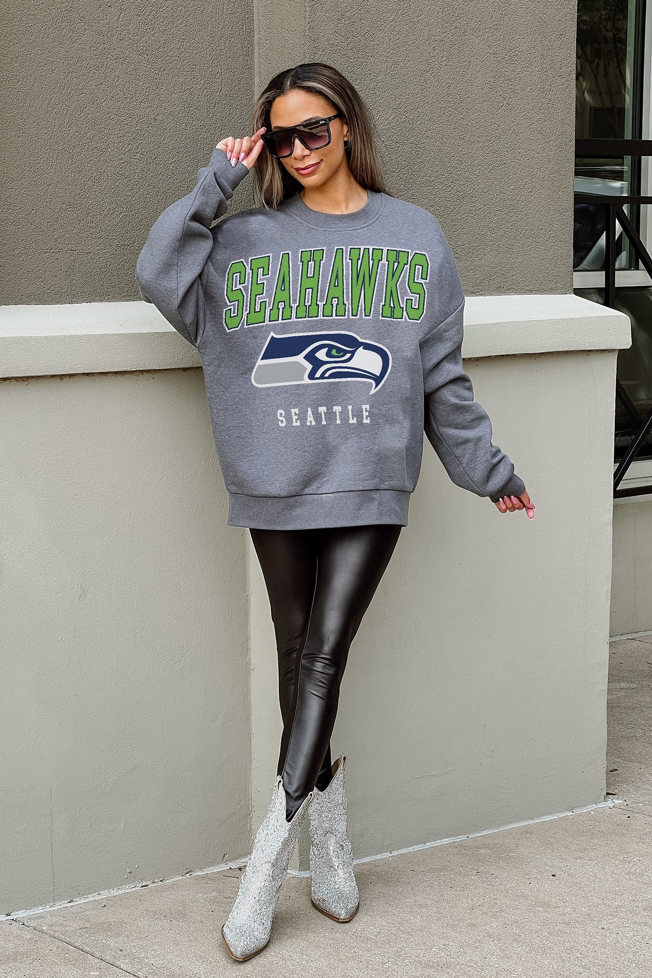 SEATTLE SEAHAWKS BRING THE ENERGY PREMIUM FLEECE DROP SHOULDER CREWNECK PULLOVER