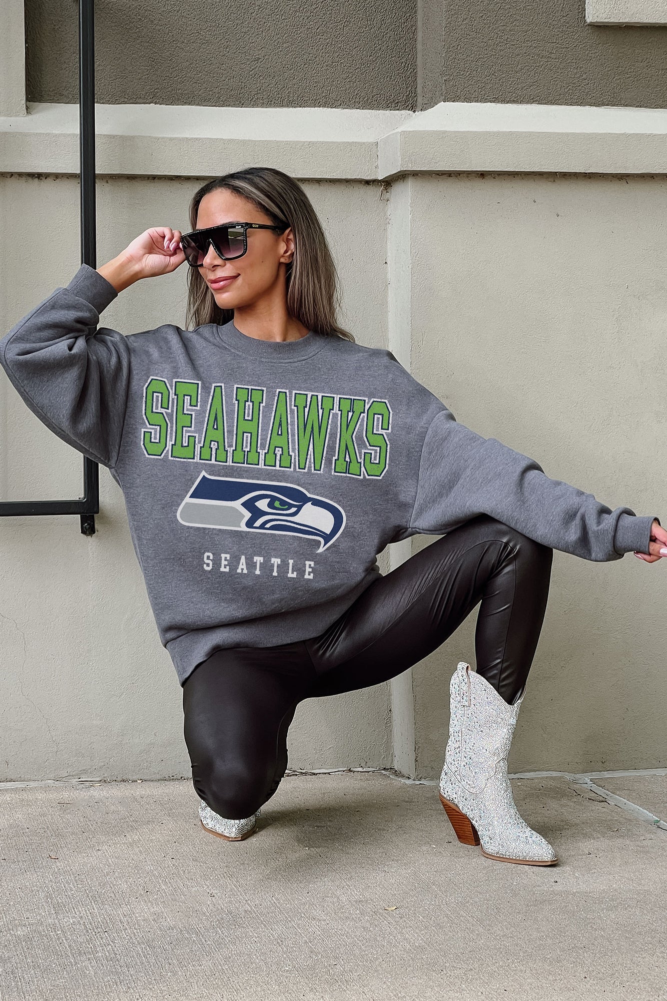 SEATTLE SEAHAWKS SUNDAY DRIVES PREMIUM FLEECE DROP SHOULDER CREWNECK P –  GAMEDAY COUTURE