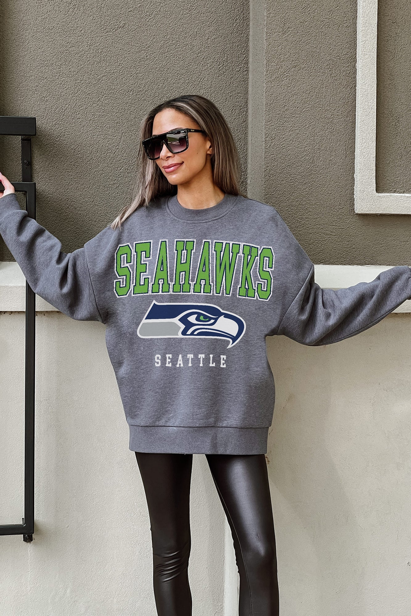 SEATTLE SEAHAWKS SUNDAY DRIVES PREMIUM FLEECE DROP SHOULDER CREWNECK P –  GAMEDAY COUTURE