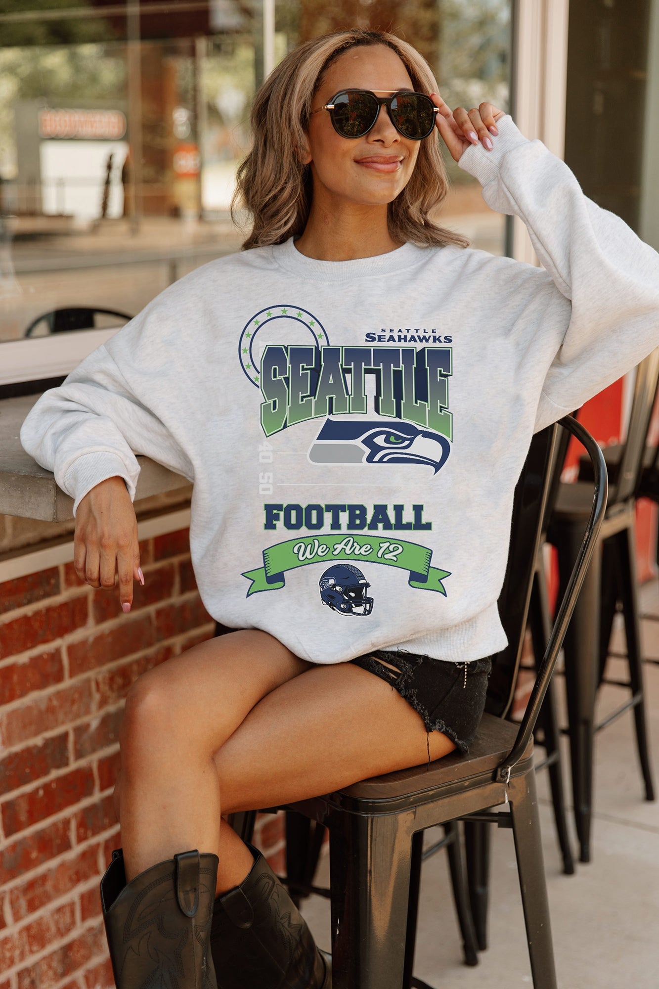 SEATTLE SEAHAWKS RUN THE SHOW PREMIUM FLEECE DROP SHOULDER CREWNECK PULLOVER