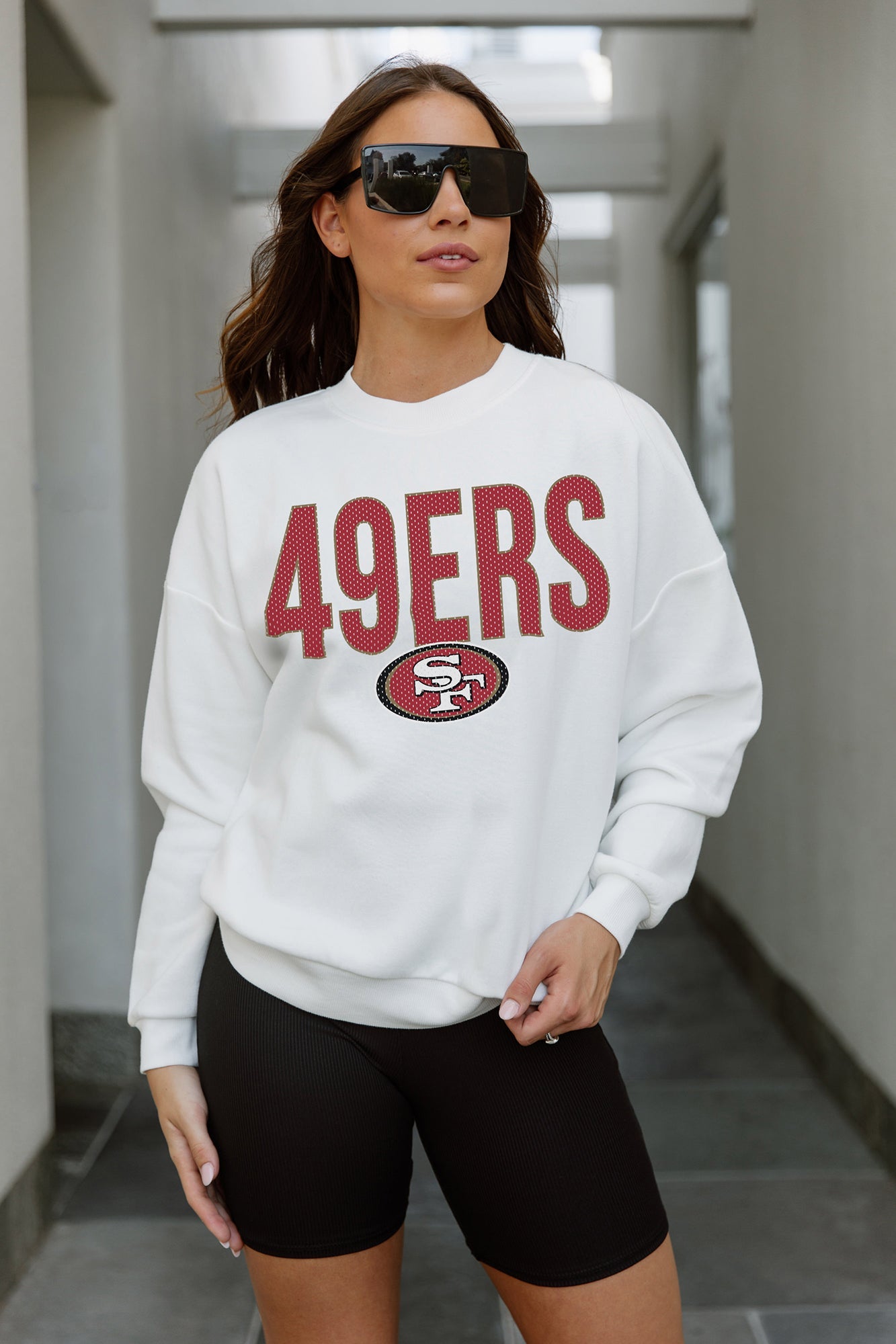 SAN FRANCISCO 49ERS SUNDAY DRIVES PREMIUM FLEECE DROP SHOULDER CREWNEC –  GAMEDAY COUTURE