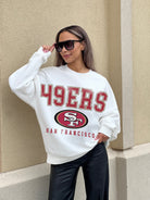 SAN FRANCISCO 49ERS SUNDAY DRIVES PREMIUM FLEECE DROP SHOULDER CREWNECK PULLOVER