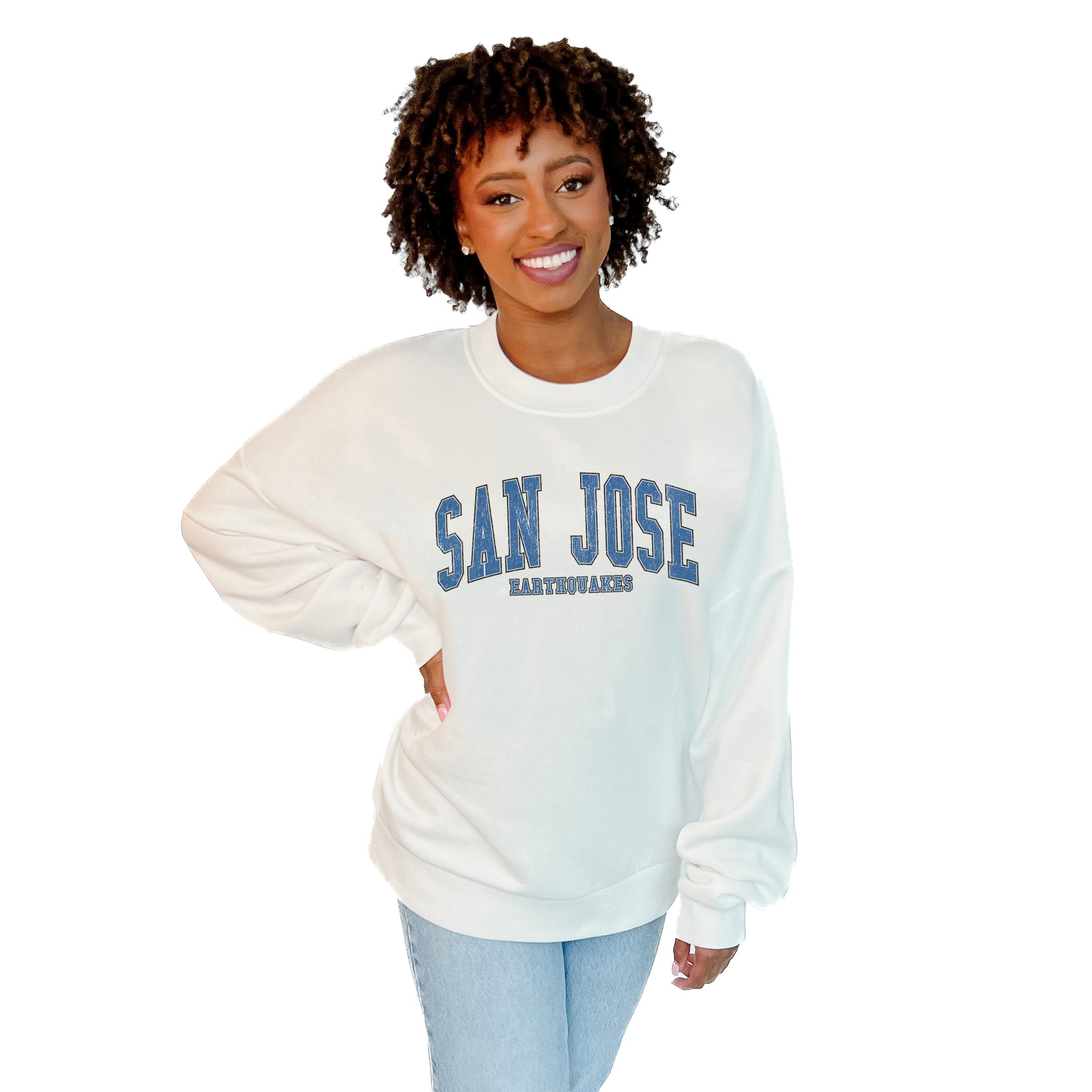 SAN JOSE EARTHQUAKES EXTRA PASS PREMIUM FLEECE DROP SHOULDER CREWNECK PULLOVER