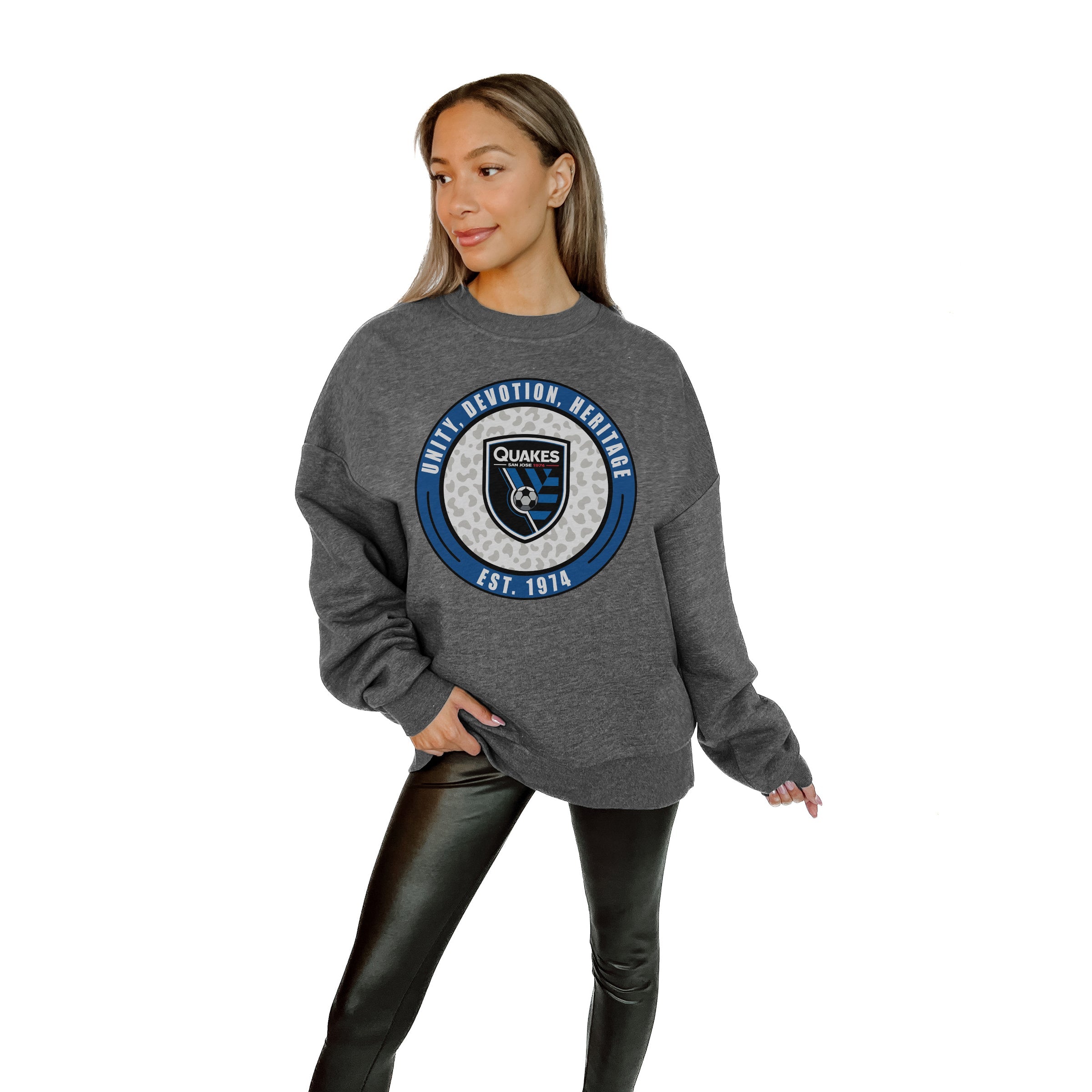 SAN JOSE EARTHQUAKES BIG GOALS PREMIUM FLEECE DROP SHOULDER CREWNECK PULLOVER