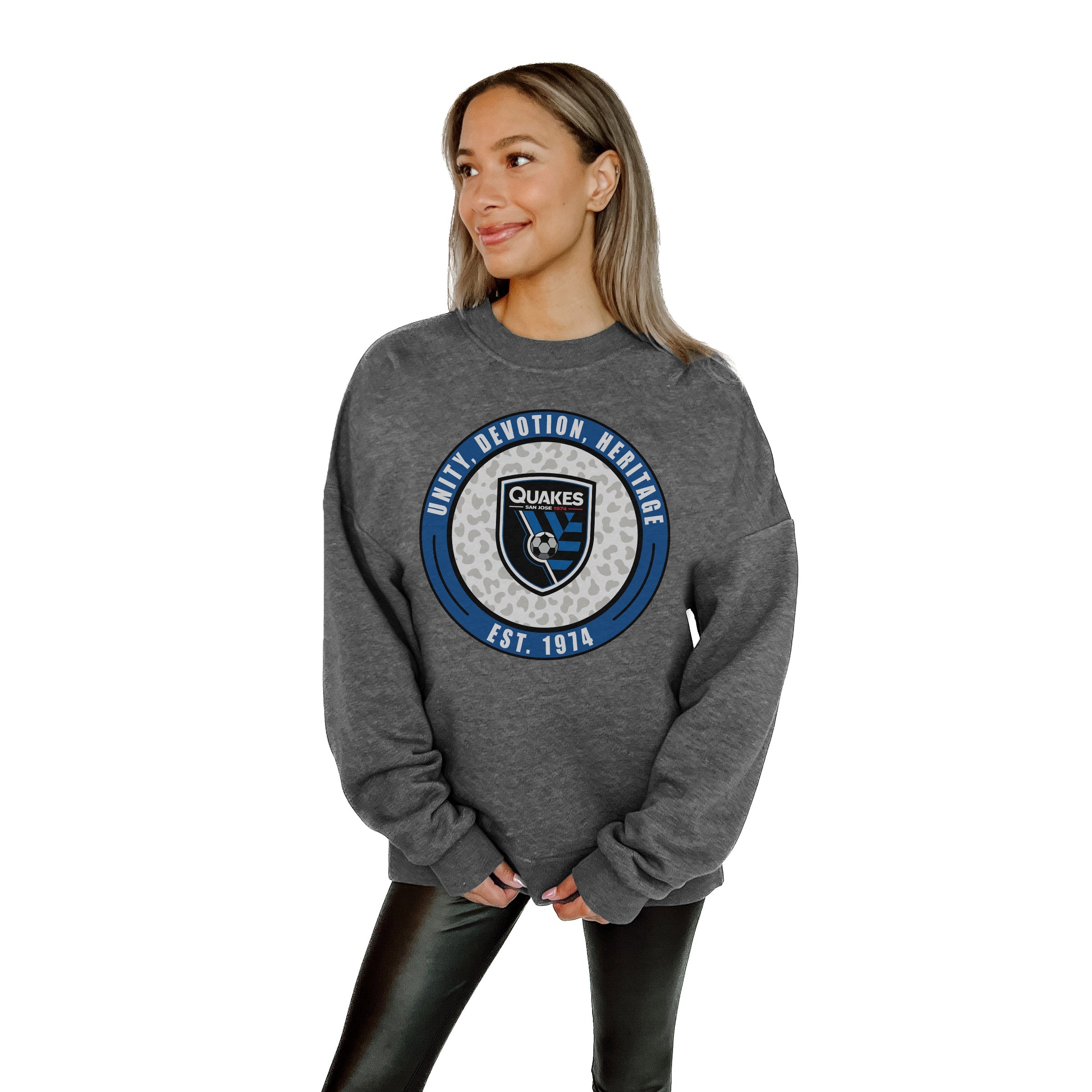 SAN JOSE EARTHQUAKES BIG GOALS PREMIUM FLEECE DROP SHOULDER CREWNECK PULLOVER