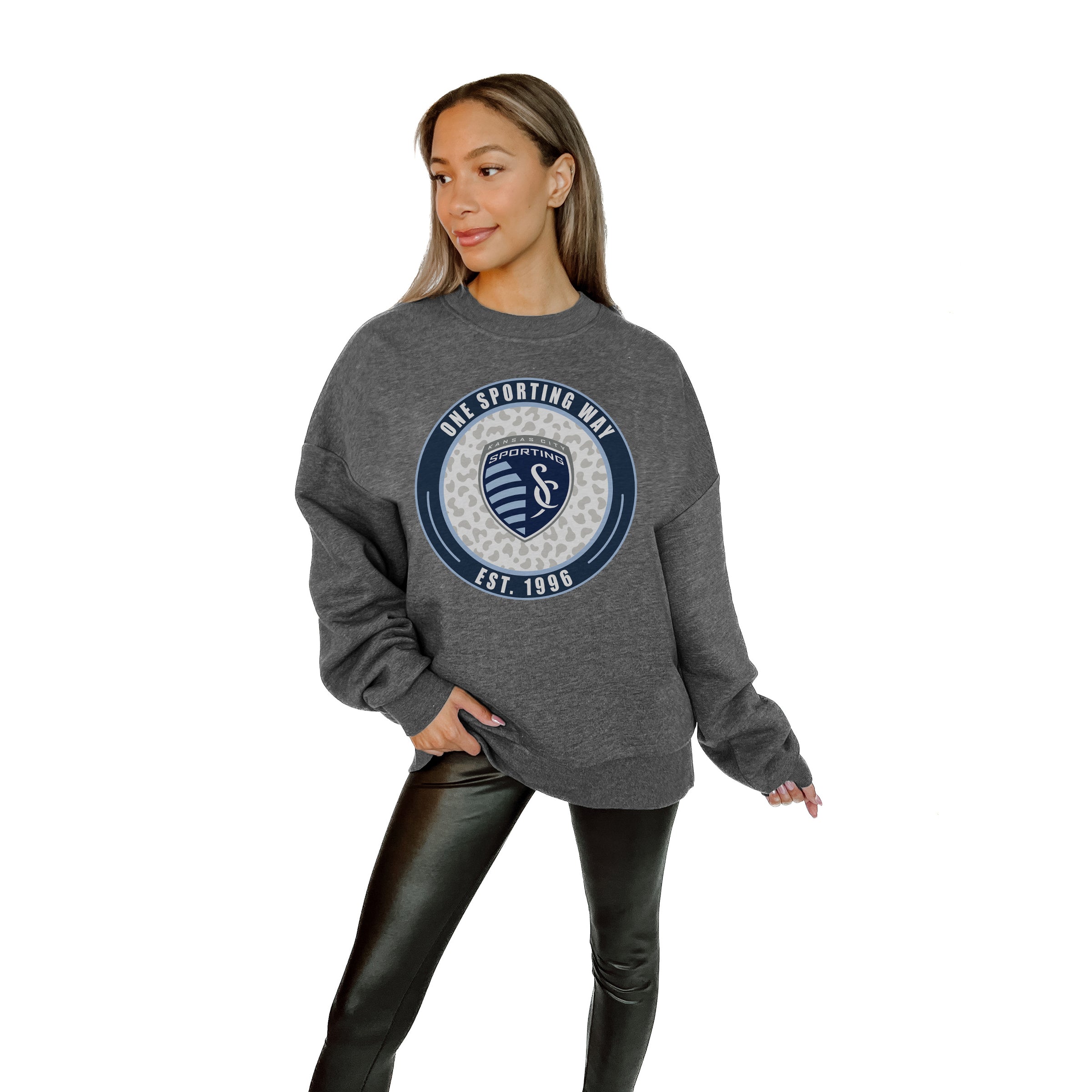 SPORTING KANSAS CITY BIG GOALS PREMIUM FLEECE DROP SHOULDER CREWNECK PULLOVER