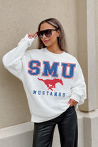 SMU MUSTANGS FREESTYLE PREMIUM FLEECE DROP SHOULDER CREWNECK PULLOVER