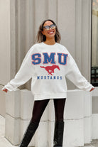 SMU MUSTANGS FREESTYLE PREMIUM FLEECE DROP SHOULDER CREWNECK PULLOVER