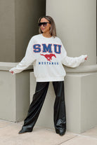 SMU MUSTANGS FREESTYLE PREMIUM FLEECE DROP SHOULDER CREWNECK PULLOVER