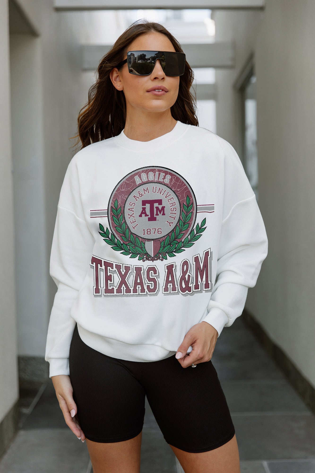 TEXAS A&M AGGIES HOT SHOT PREMIUM FLEECE DROP SHOULDER CREWNECK PULLOVER