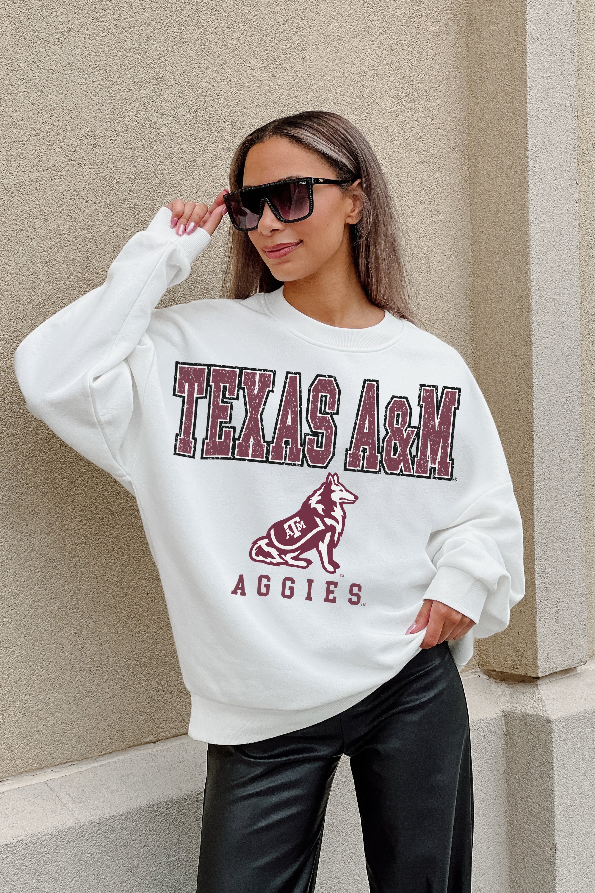 TEXAS A&M AGGIES FREESTYLE PREMIUM FLEECE DROP SHOULDER CREWNECK PULLOVER