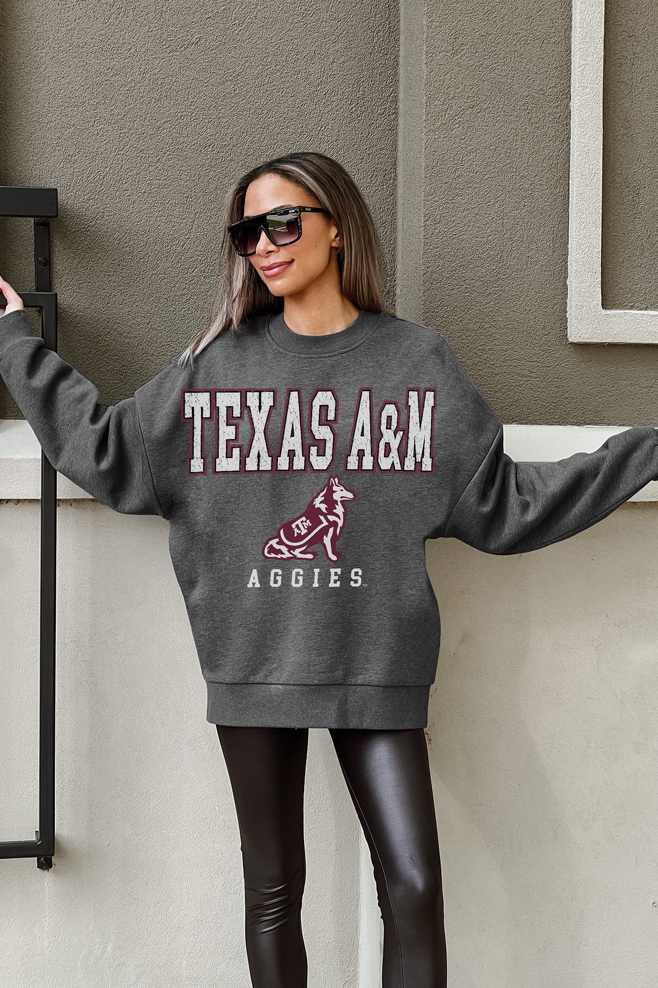 TEXAS A&M AGGIES EASY STREET PREMIUM FLEECE DROP SHOULDER CREWNECK PULLOVER