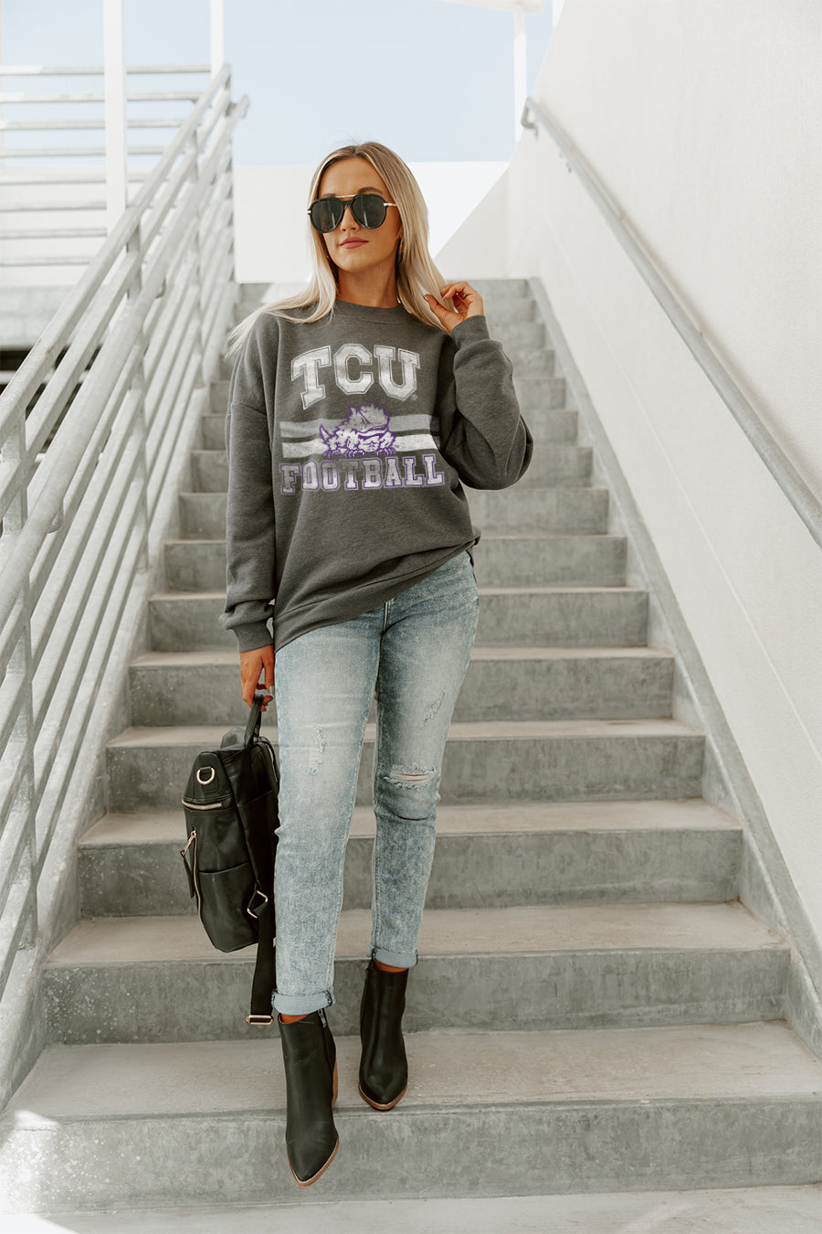 TCU HORNED FROGS PLAYMAKER PREMIUM FLEECE DROP SHOULDER CREWNECK PULLOVER