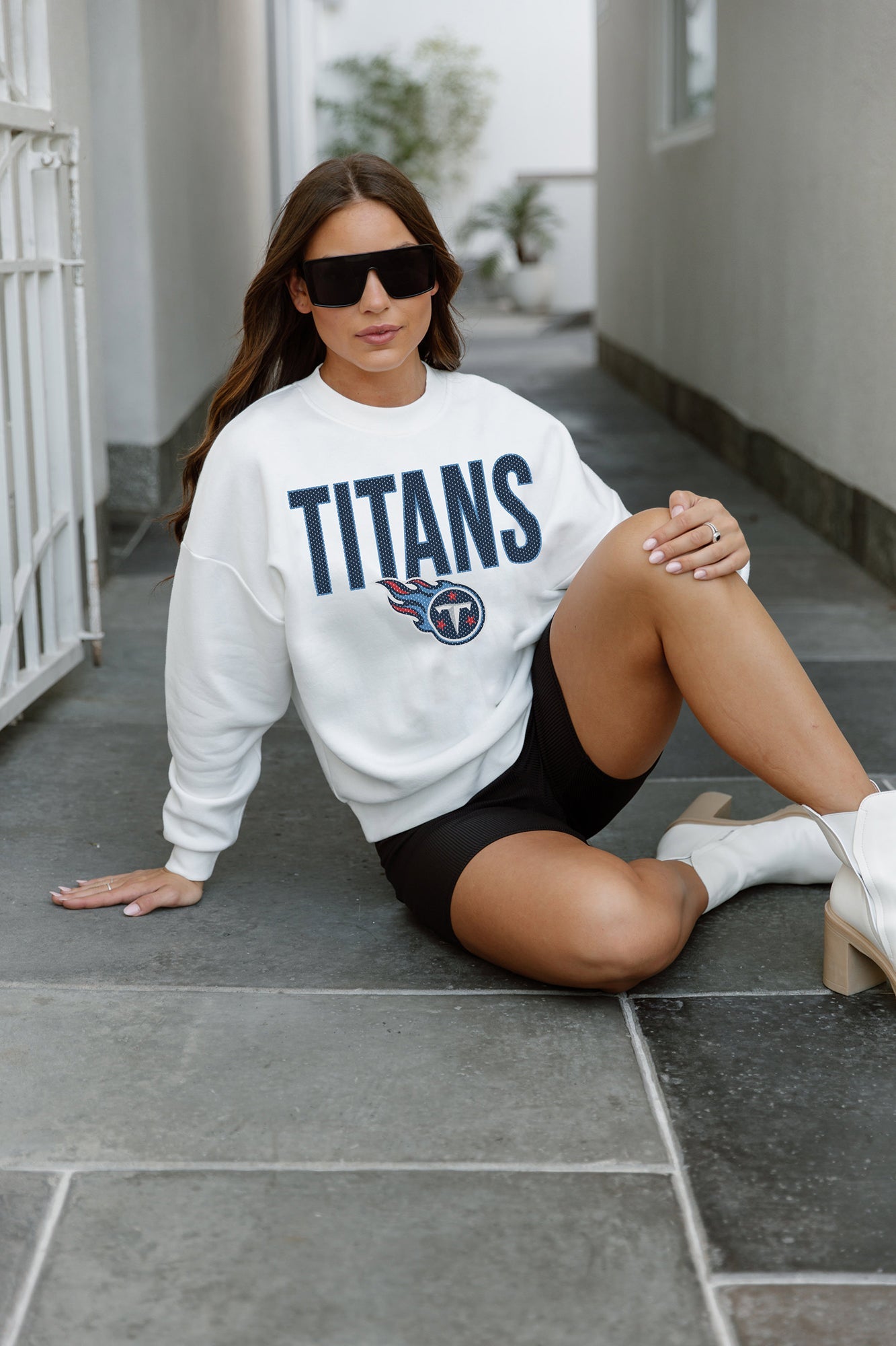 TENNESSEE TITANS JUST GO WITH IT PREMIUM FLEECE DROP SHOULDER CREWNECK  PULLOVER