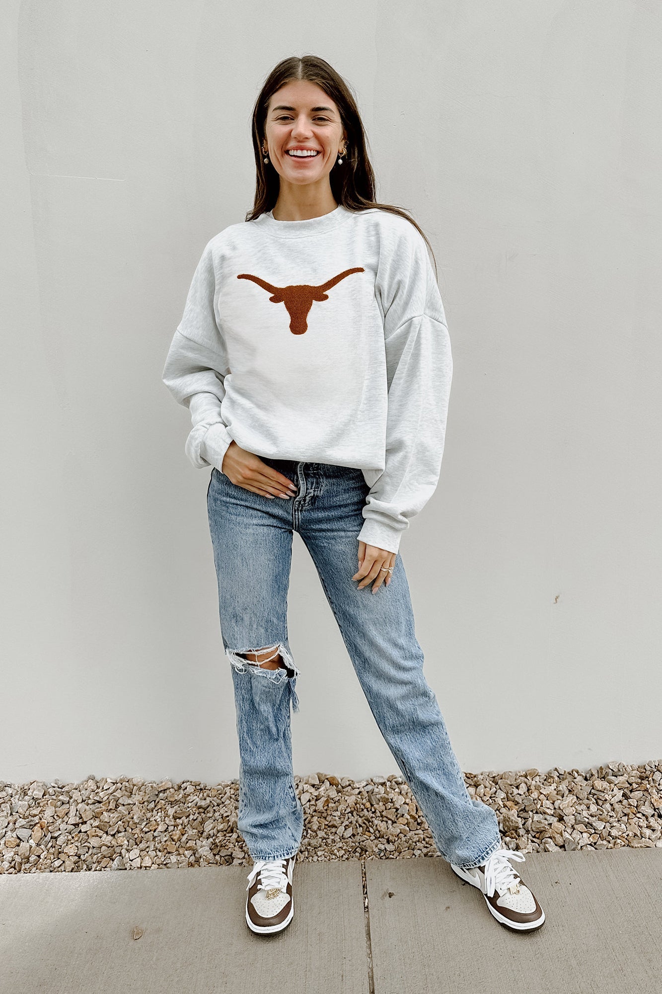 TEXAS LONGHORNS TAILGATE QUEEN PREMIUM FLEECE DROP SHOULDER CREWNECK PULLOVER BY MADI PREWETT TROUTT