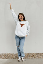 TEXAS LONGHORNS TAILGATE QUEEN PREMIUM FLEECE DROP SHOULDER CREWNECK PULLOVER BY MADI PREWETT TROUTT