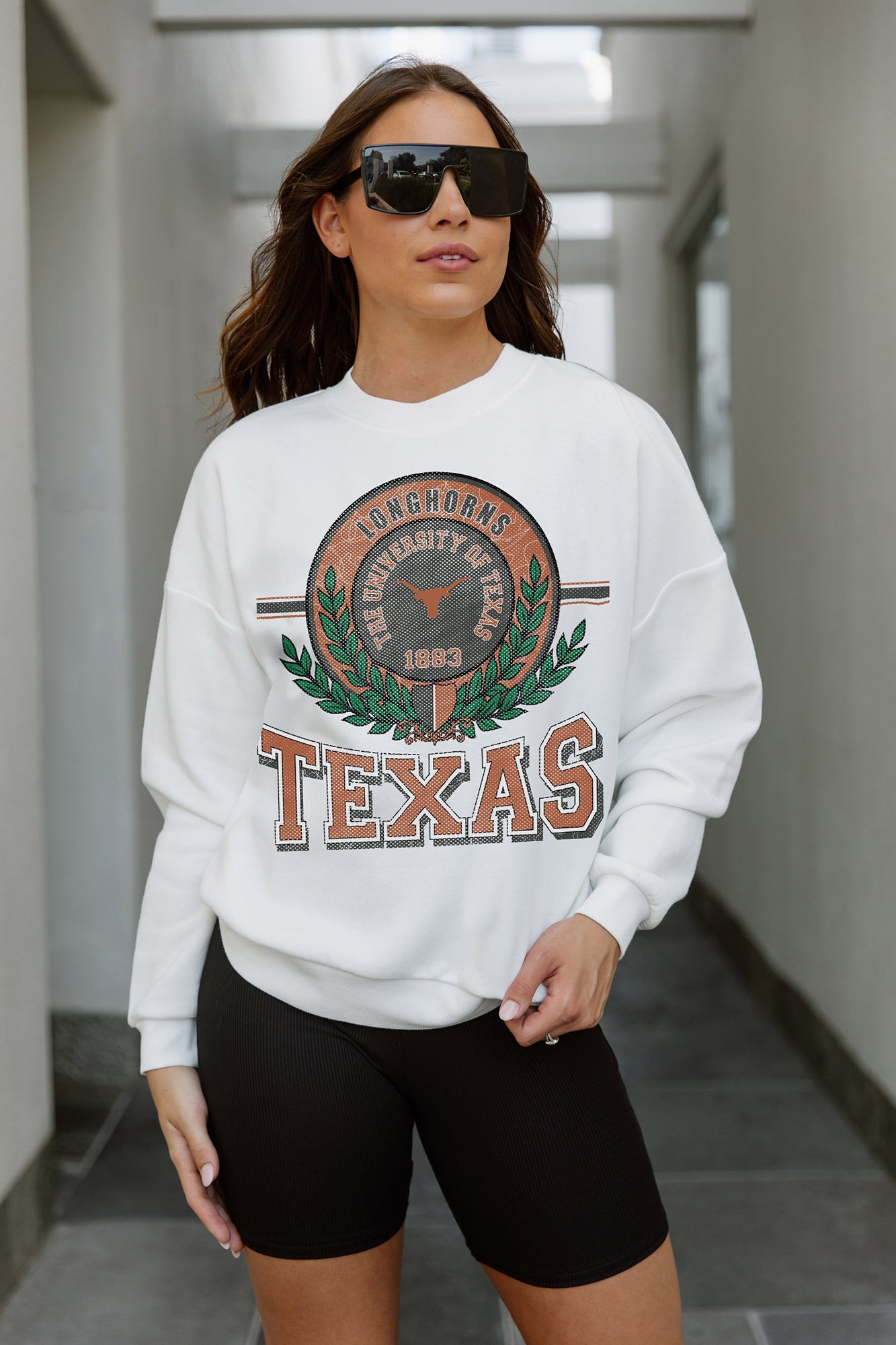 TEXAS LONGHORNS HOT SHOT PREMIUM FLEECE DROP SHOULDER CREWNECK PULLOVER