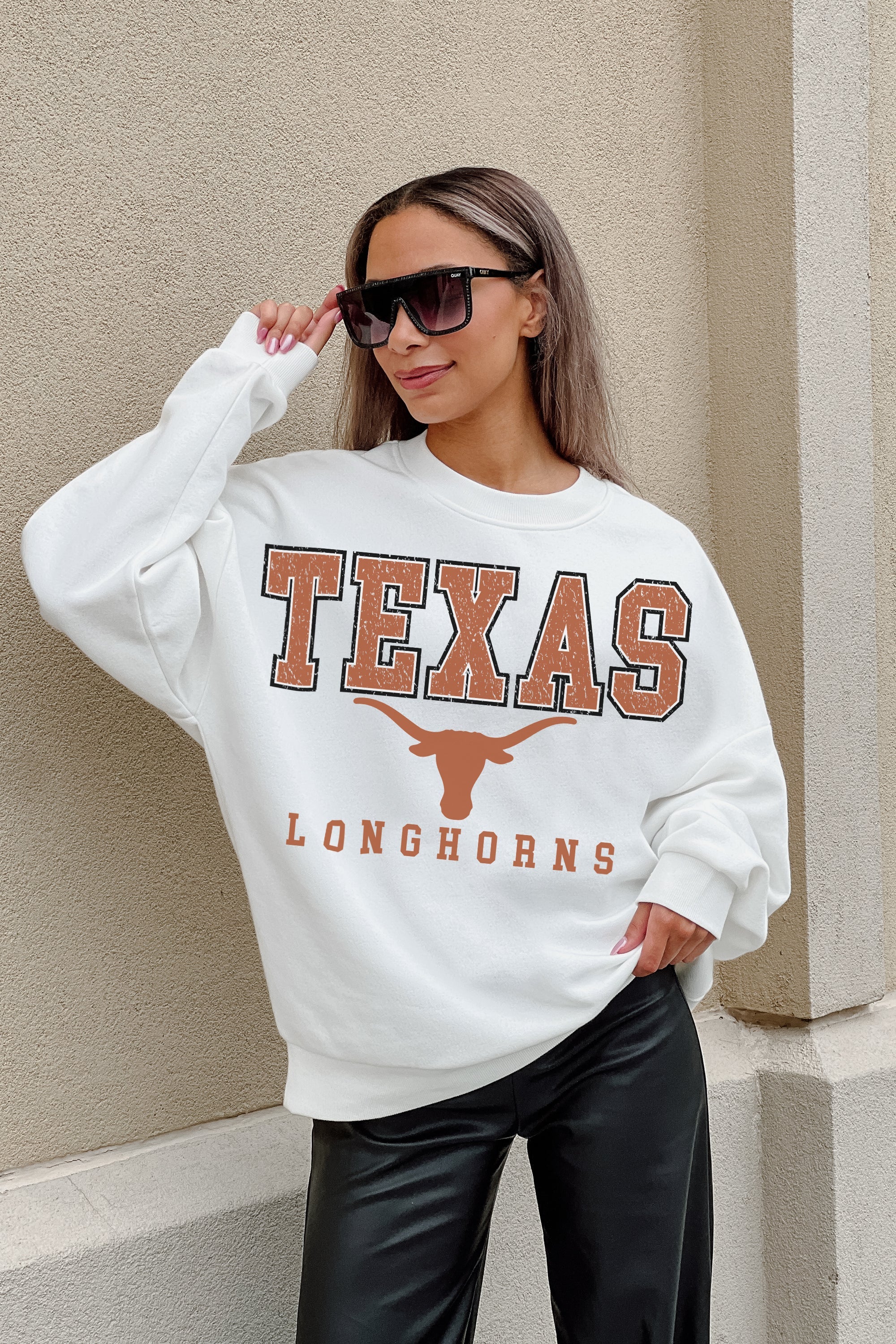 TEXAS LONGHORNS FREESTYLE PREMIUM FLEECE DROP SHOULDER CREWNECK PULLOVER